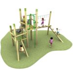 Wooden Climbing frame with grass and children