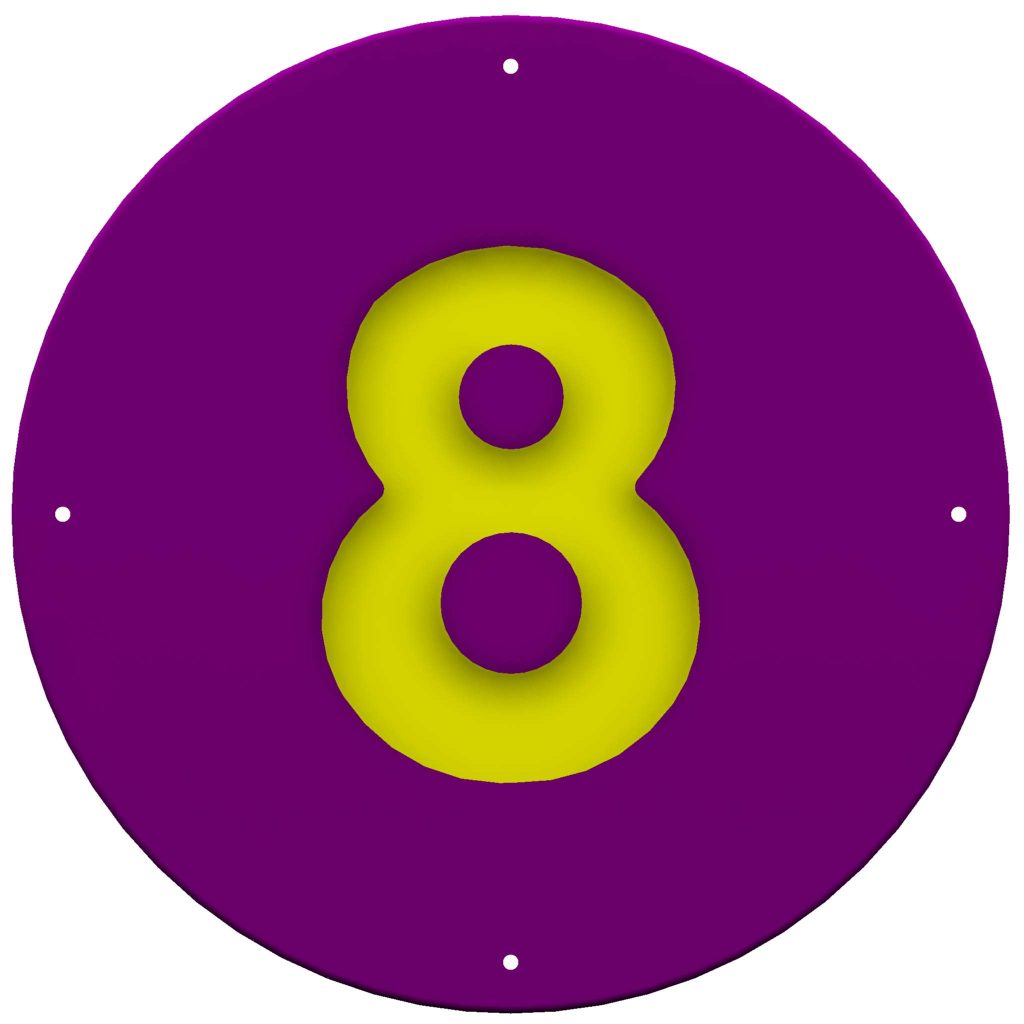The Sports Panel features a striking purple circle with a bold yellow number 8 at its center.