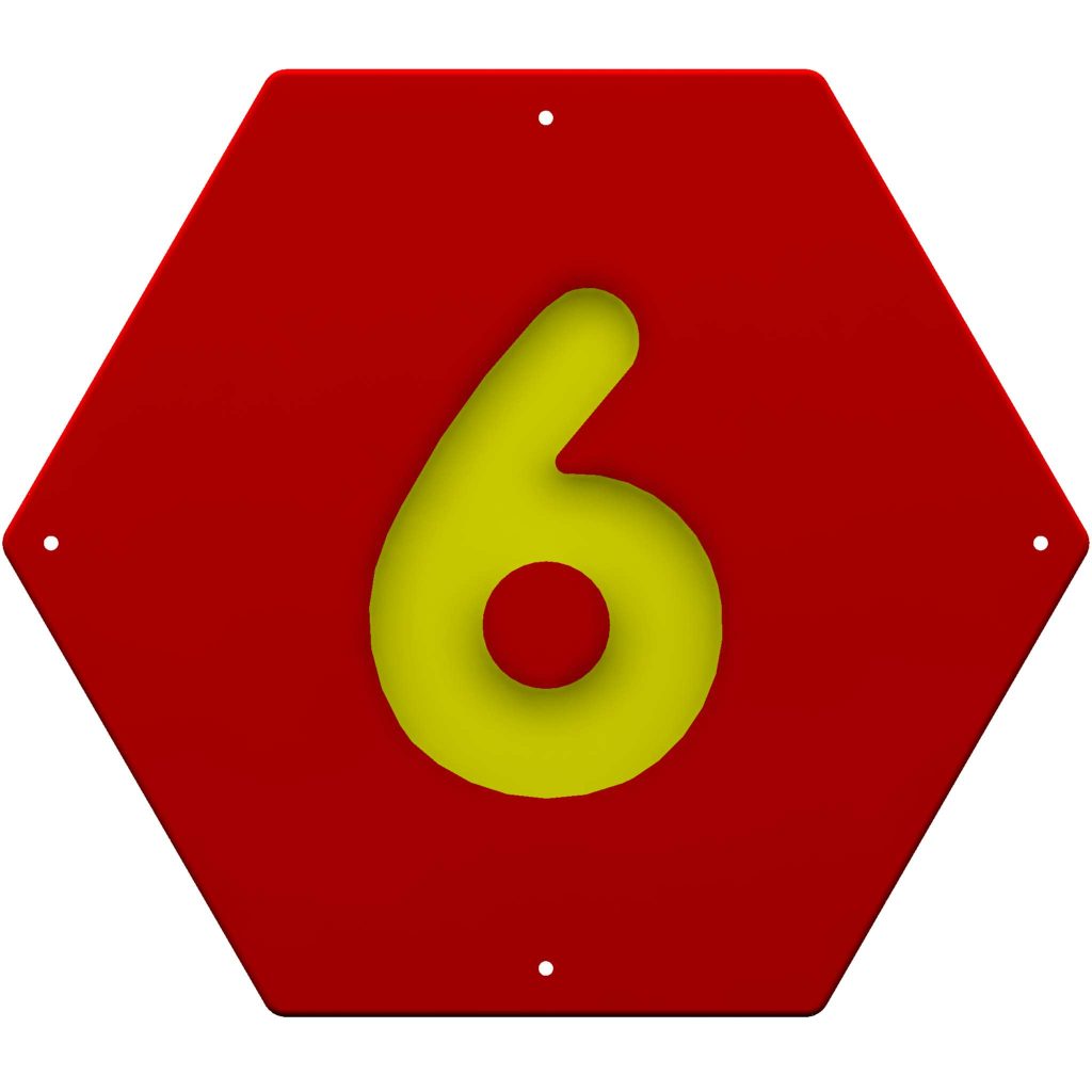 The Sports Panel showcases a striking design featuring a red hexagonal sign with a bold yellow number 6 at its heart.