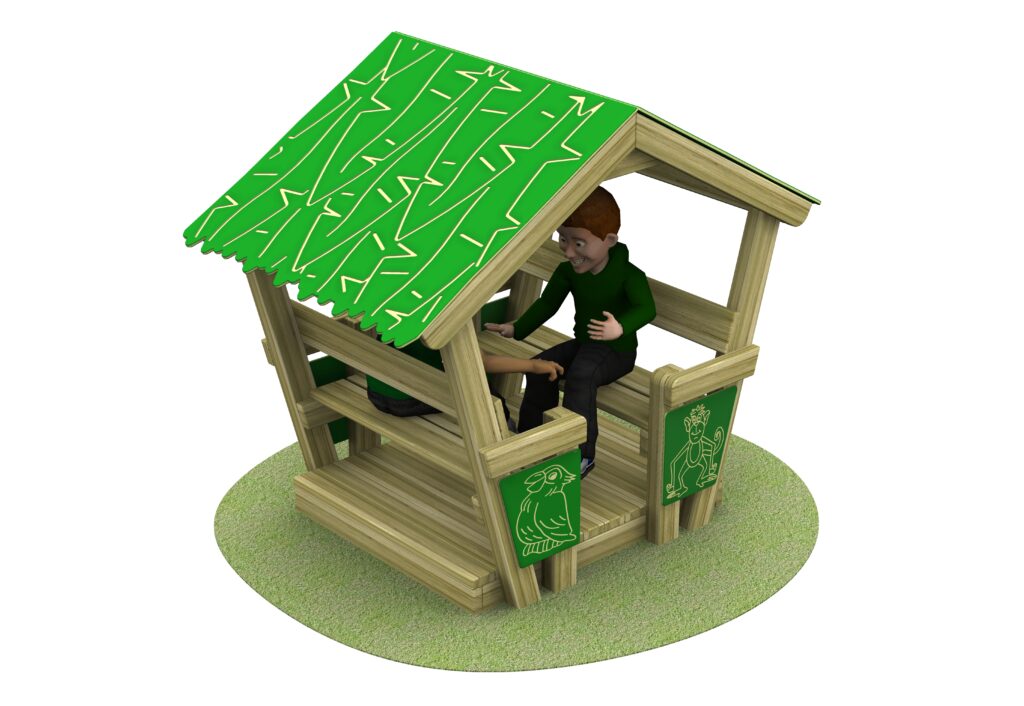 Safari hut with grass and children