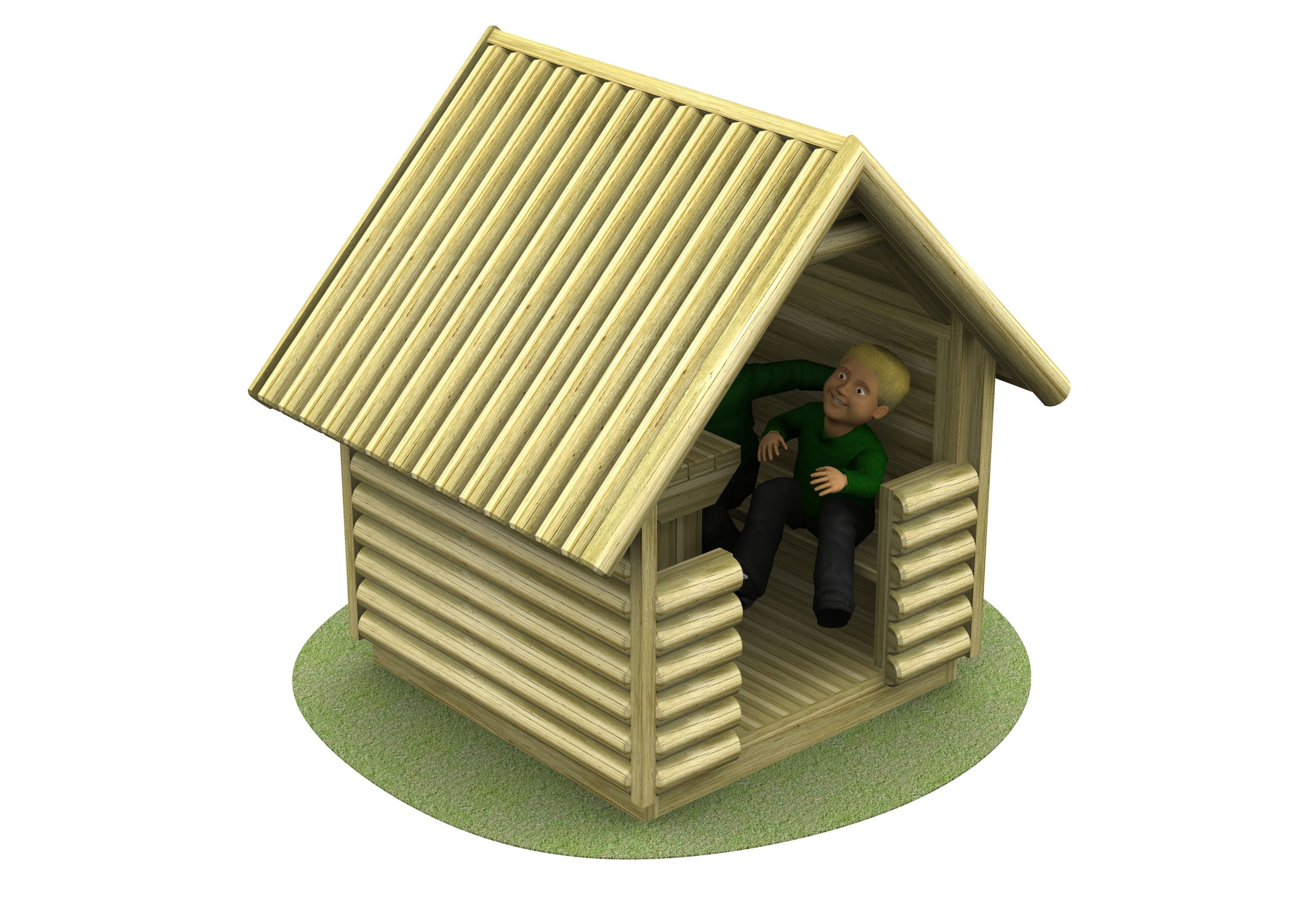 Log Play Hut with grass and children