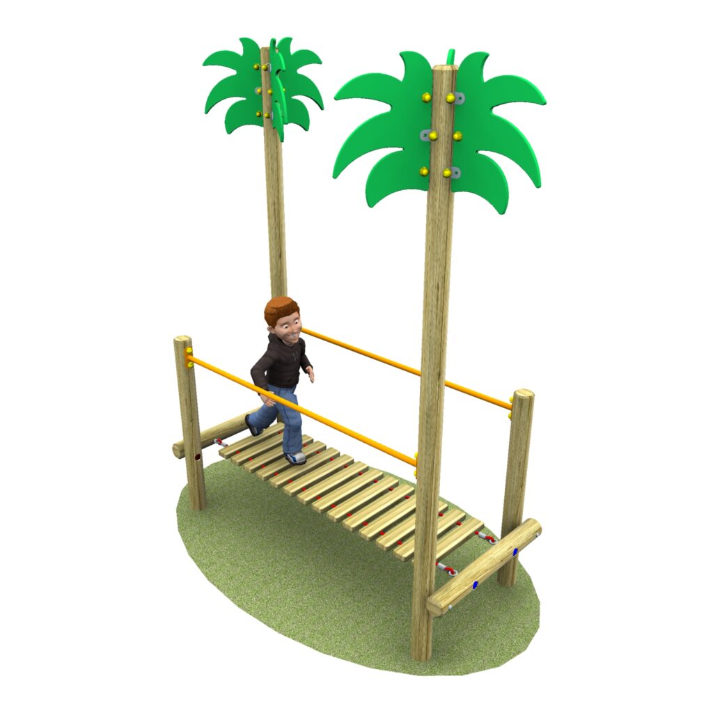 palm tree clatter bridge with child crossing