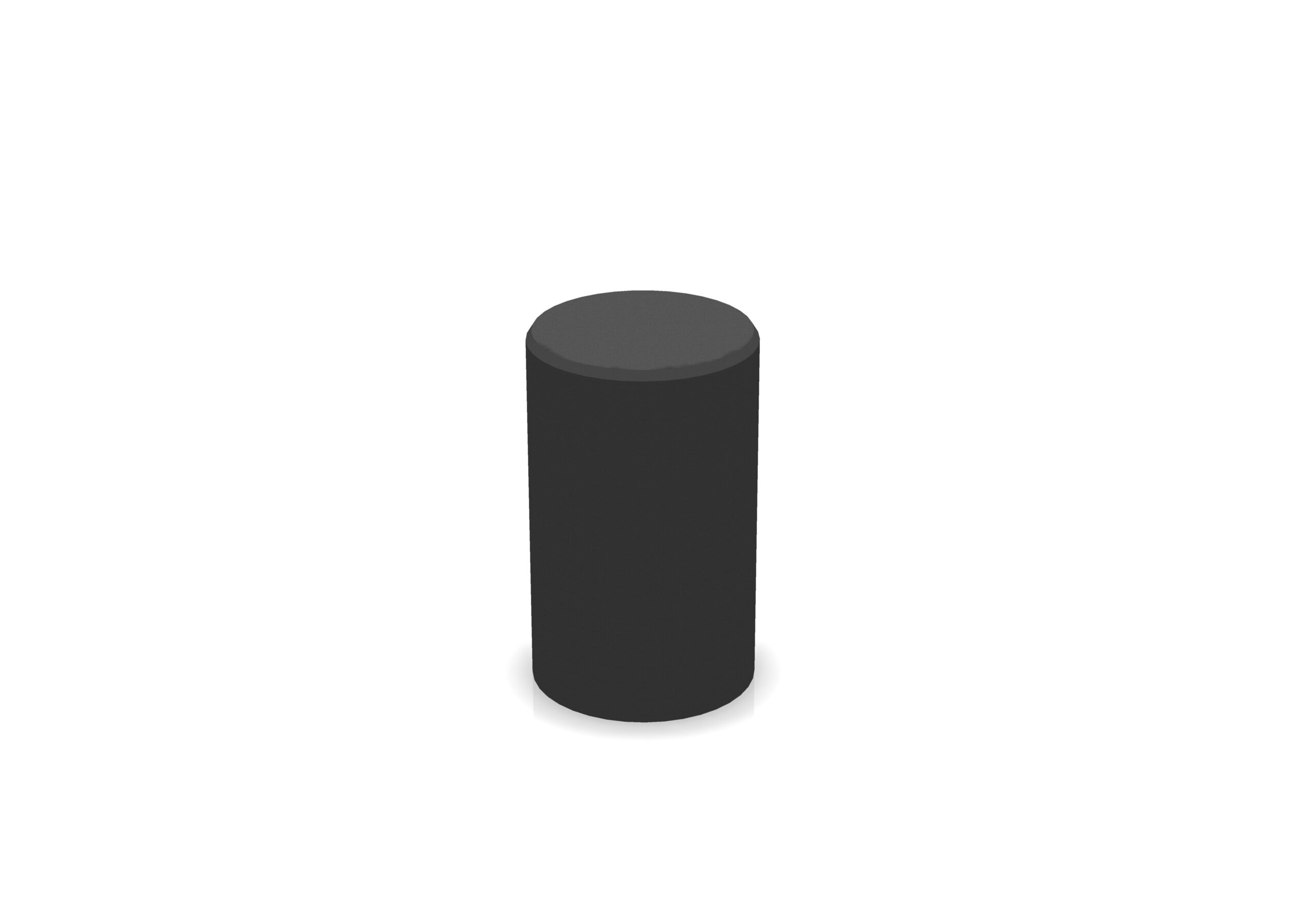 A simple black cylinder standing upright on a white background.