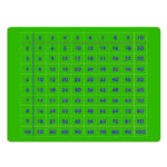 Green chart displaying a 10 by 10 multiplication table, with numbers 1 to 10 in the top row and leftmost column, and their products filling the grid.