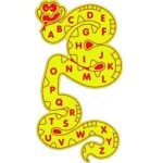 A yellow snake illustration with red letters A to Z along its body, forming a path from the head to the tail.