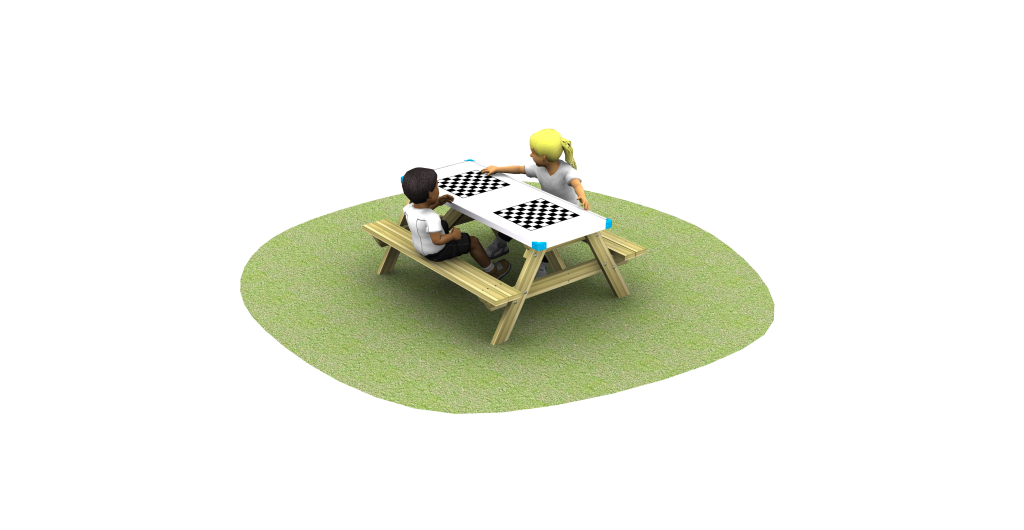 Chess gameboard table with grass and children