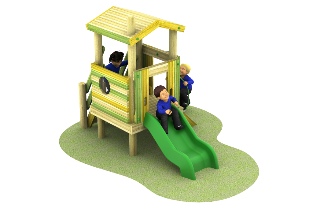 drake 600 tower with slide with stairs and rope climber