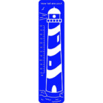 Blue and white lighthouse height chart with measurement markings in centimetres from 70 to 180 and the text How tall are you? at the top.