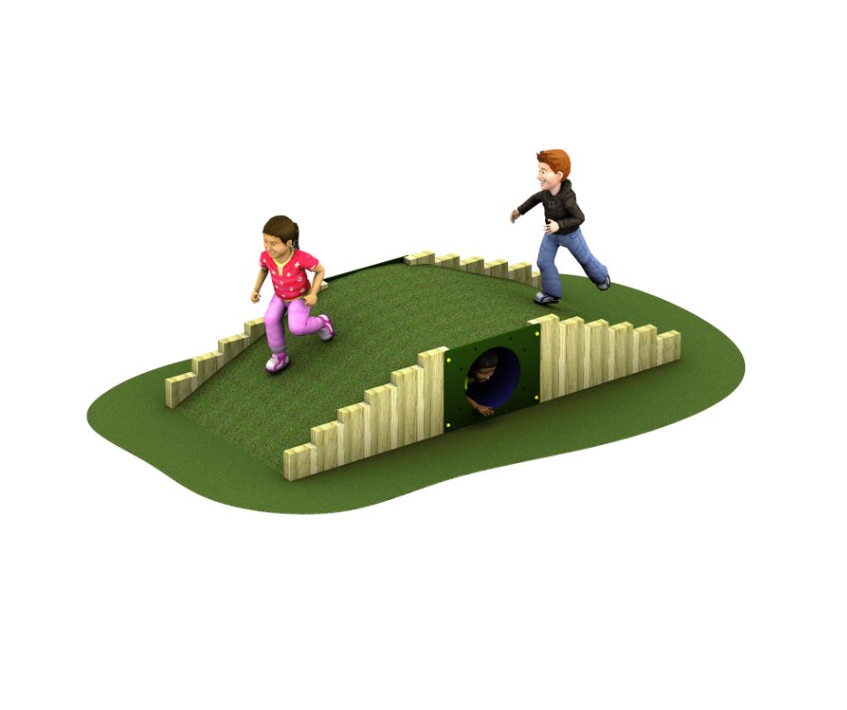 hummock hill with grass and children