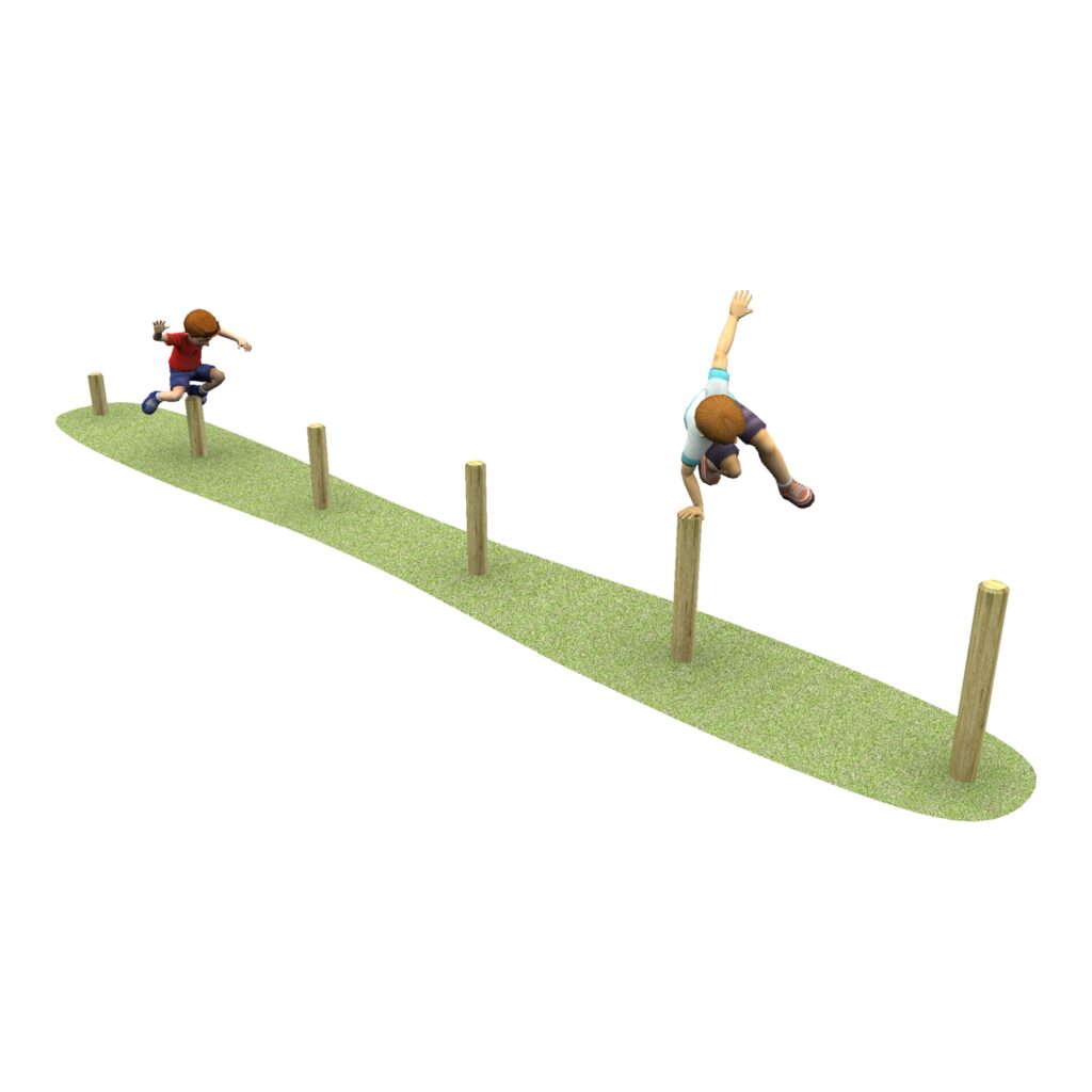 Leap Frogs with 2 children jumping over. shown with a grass surface