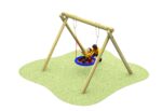 2 children in orange jumpers using the birds nest swing