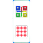 A rectangular game board with a Ludo layout on the top half and a red and white circular coin grid pattern on the bottom half.