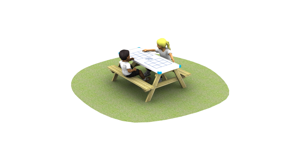 Noughts and Crosses gameboard table with grass and children