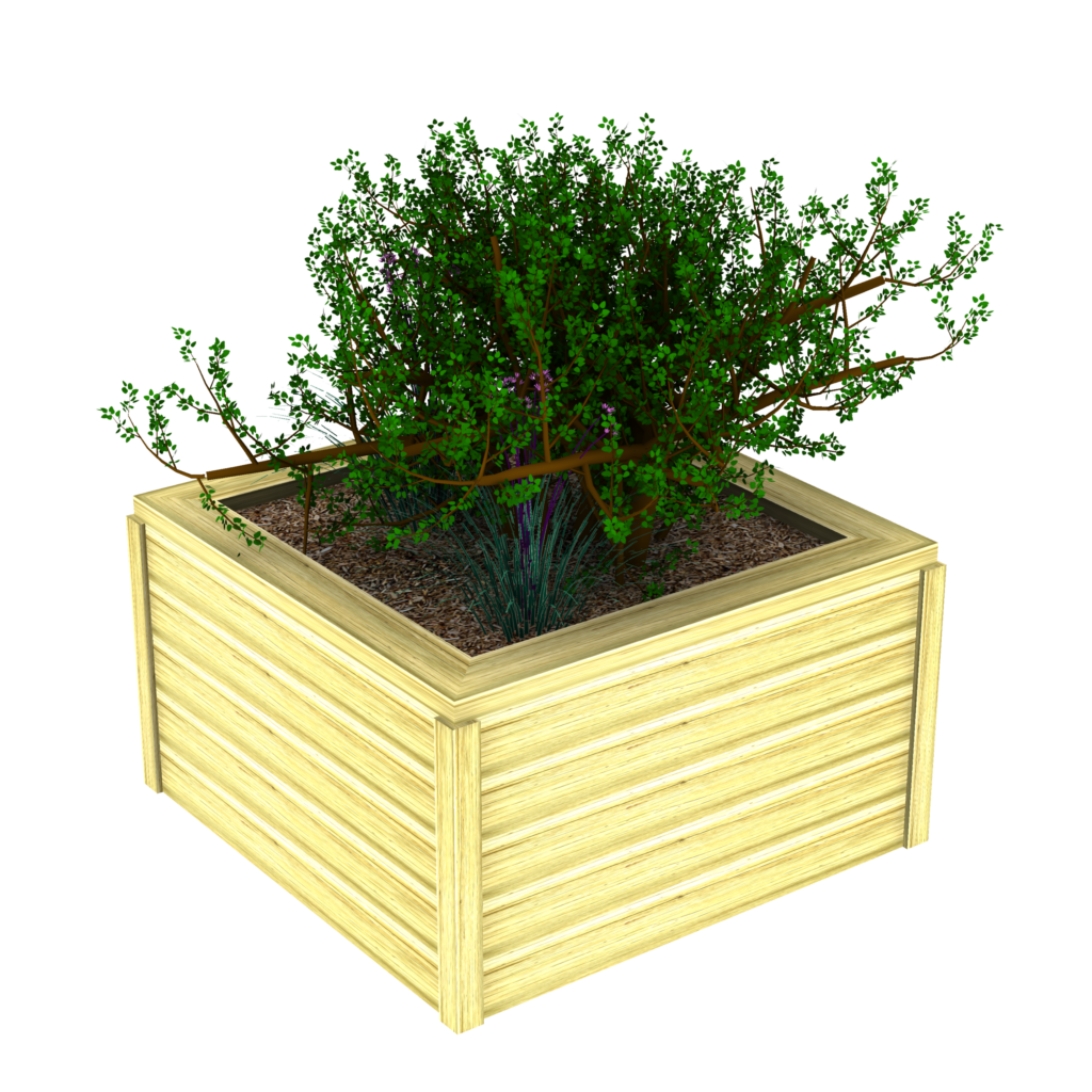 log planter box with plants in it at 55cm height