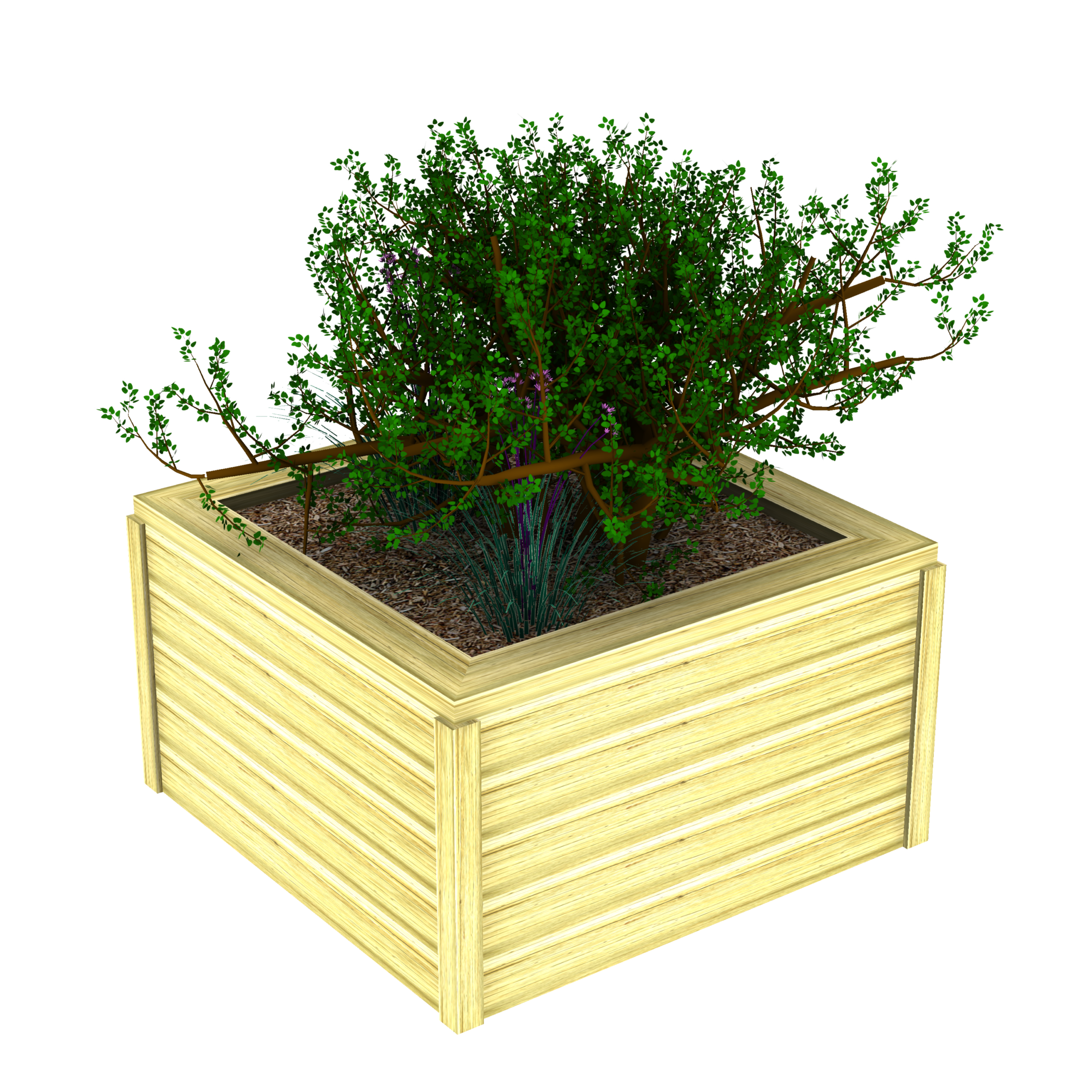 log planter box with plants in it at 55cm height