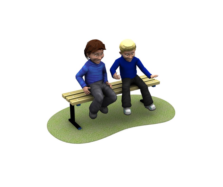palma backless bench with grass and children
