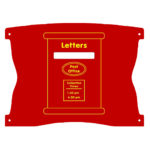 Red postbox sign with Letters slot, Post Office label, and collection times listed as 1.30 pm and 4.30 pm in yellow text.