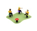 rubber mushrooms with grass and children