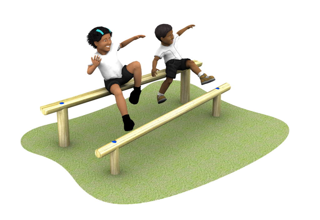 2 Wooden sit up beams being using by 2 children