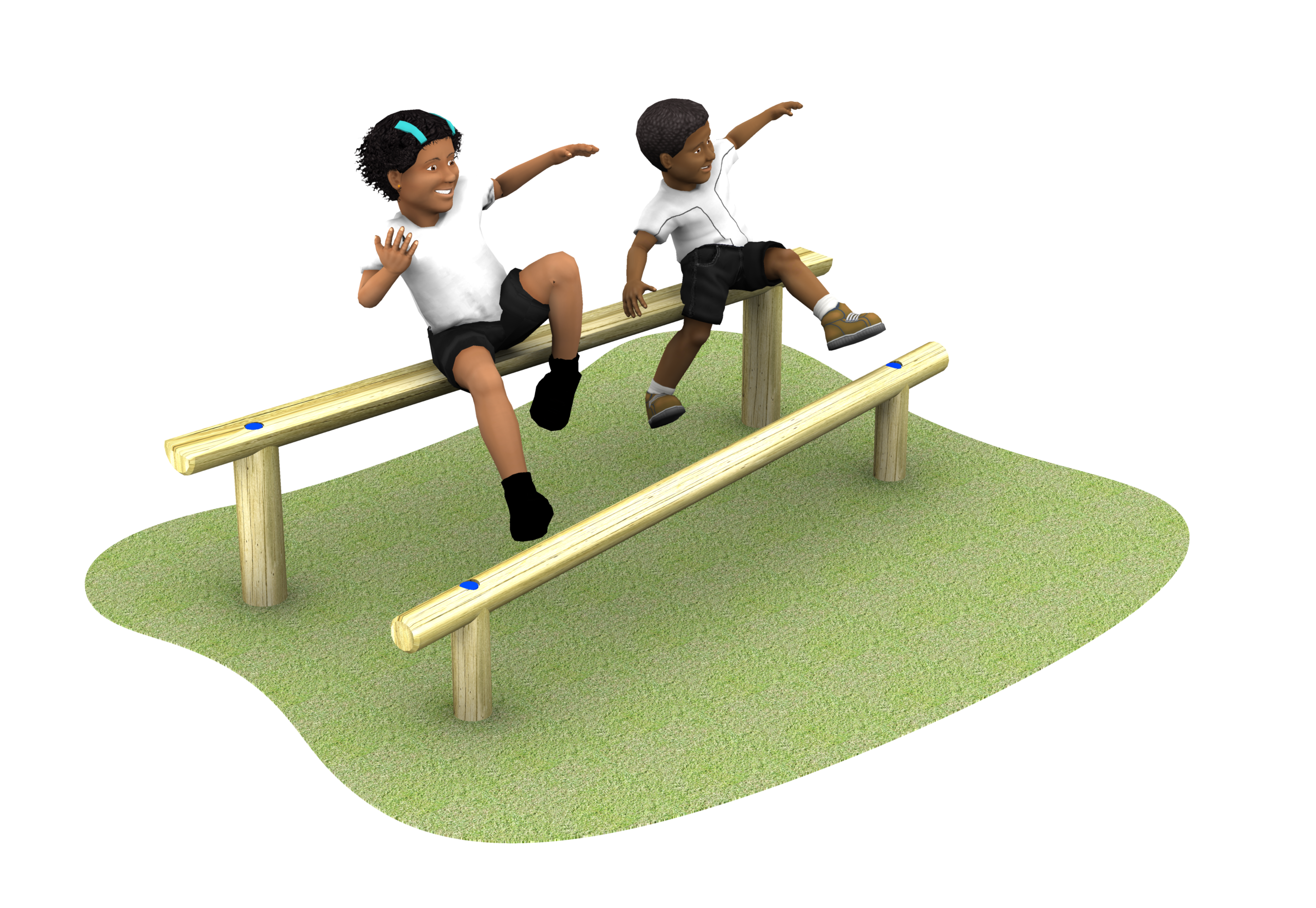 2 Wooden sit up beams being using by 2 children