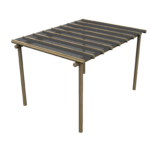 A four-legged outdoor pergola with a slatted wooden frame and horizontal beams, designed to provide partial shade.