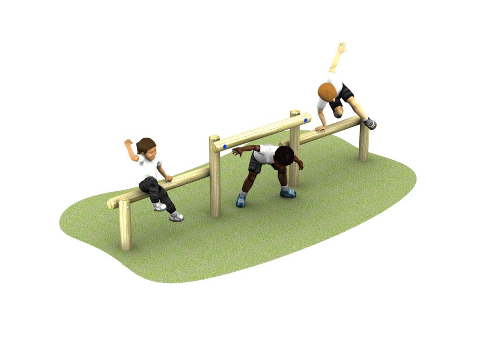 set of 3 wooden over and under hurdles with children using them on grass