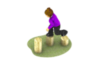 3 wooden step logs at varying heights onto grass with a child jumping across