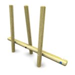 A wooden structure with three vertical poles attached to a horizontal base, each pole set at a slight angle, ideal for practising the Adjoining Crouch Balance or Weaver movements.