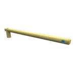 A wooden Adjoining Inclined Balance Beam features a cylindrical support at one end and a blue circular marking on the side.