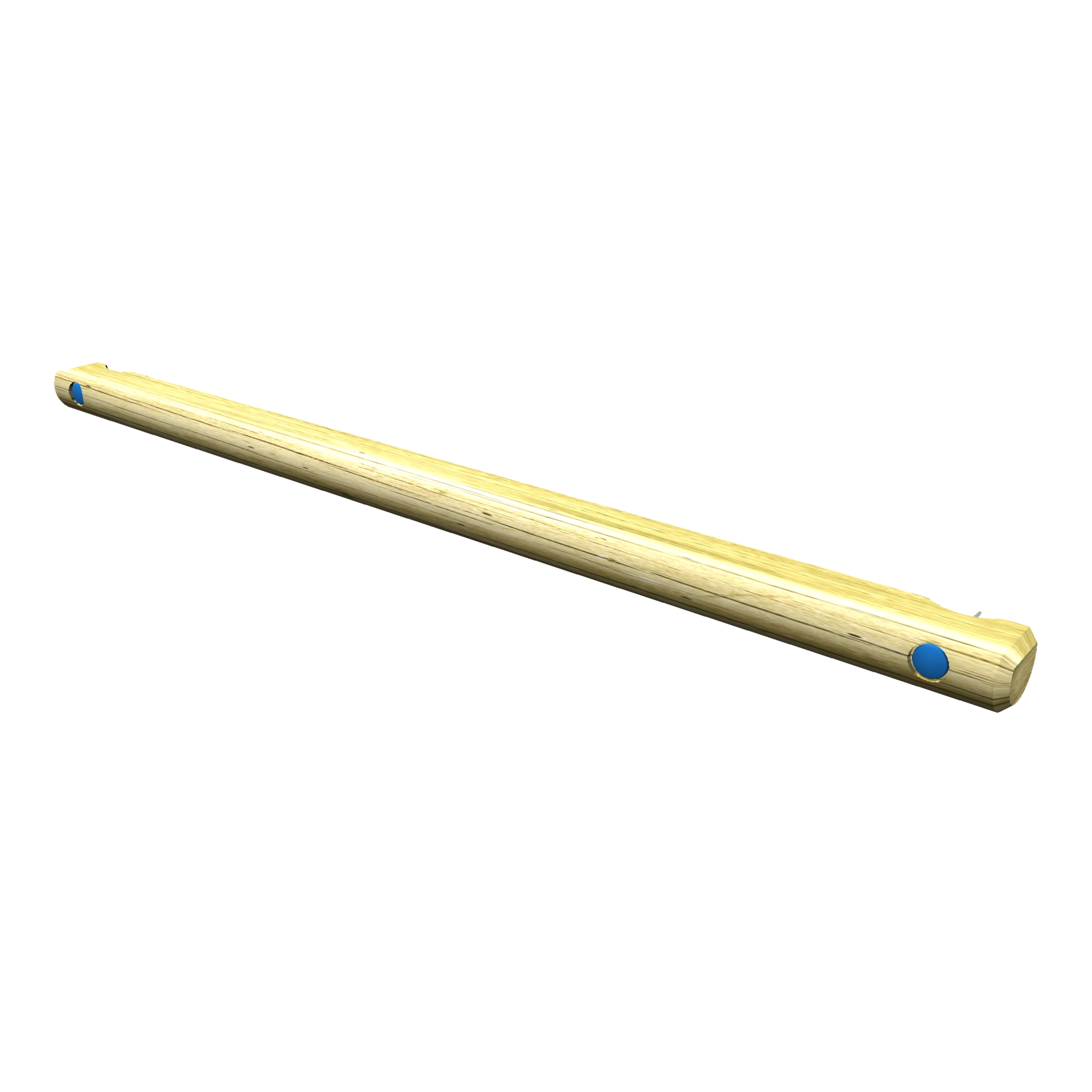 A long, light-coloured wooden Link Balance Beam with two blue circular markings—one on each end—rests against a white background.