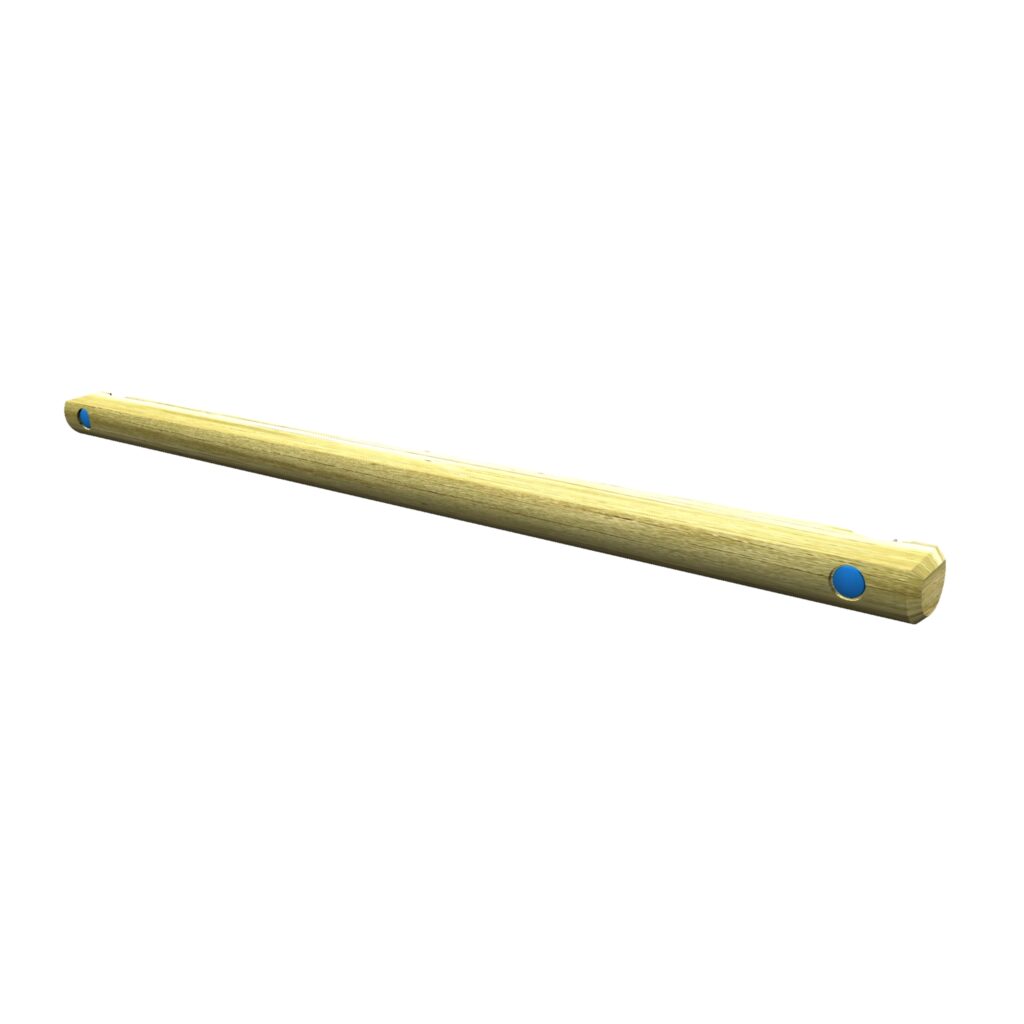 A Link Inclined Balance Beam made of wood with blue end caps, isolated on a white background.