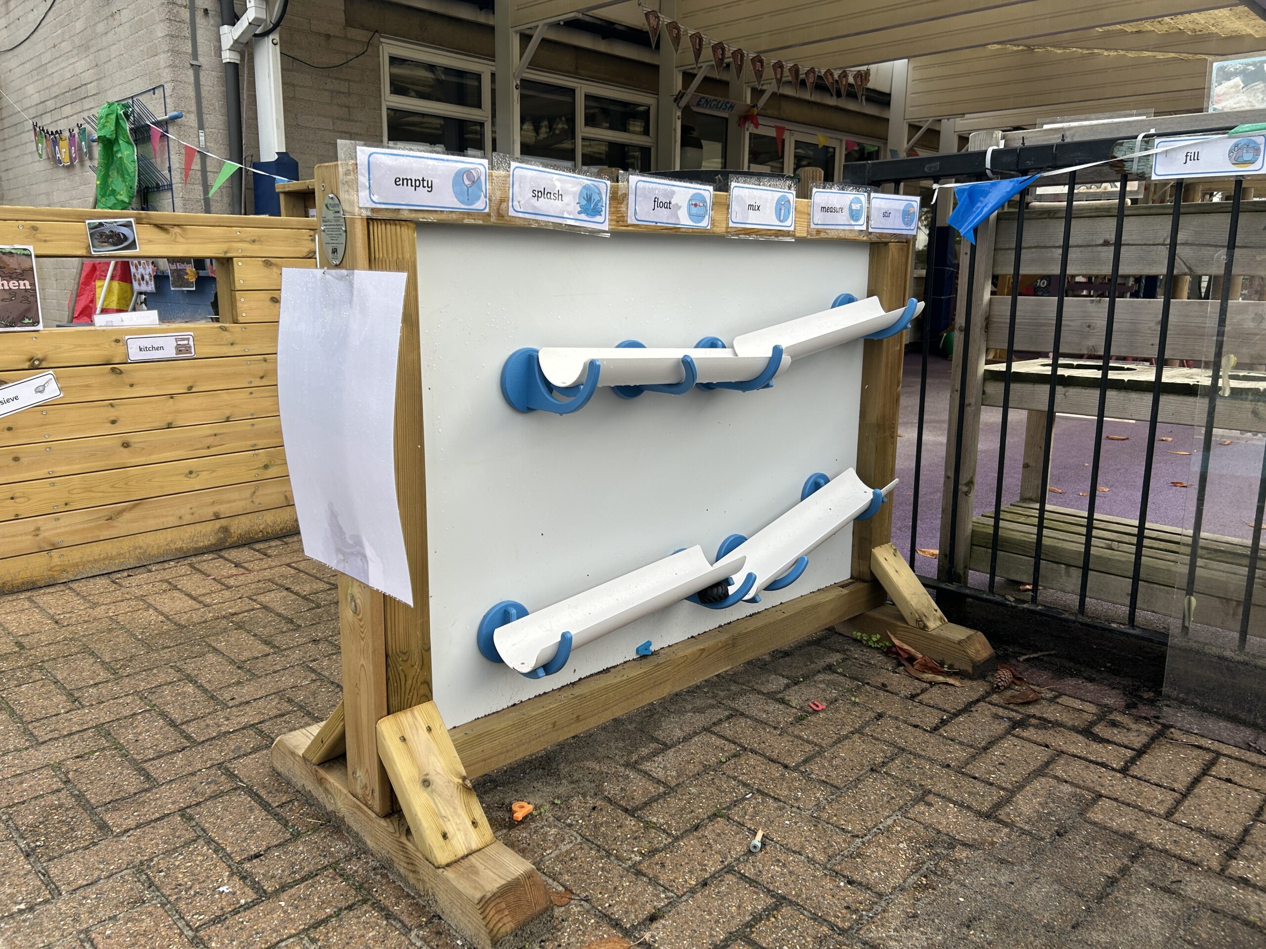 mini mark making water wall. Magnetic channels with a whiteboard to write on