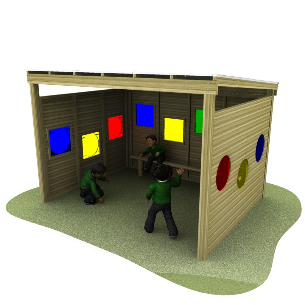 rainbow shelter with grass and children