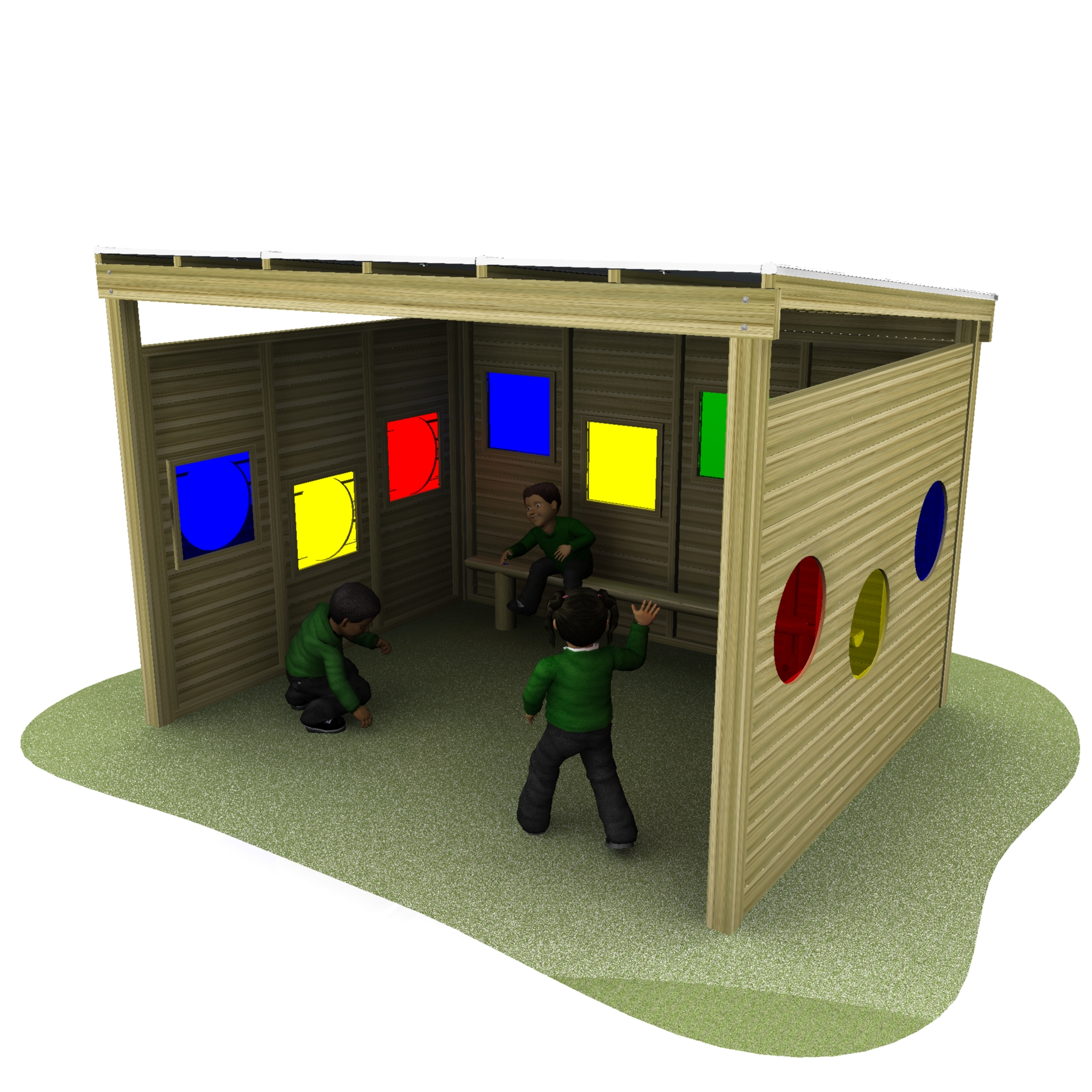 rainbow shelter with grass and children