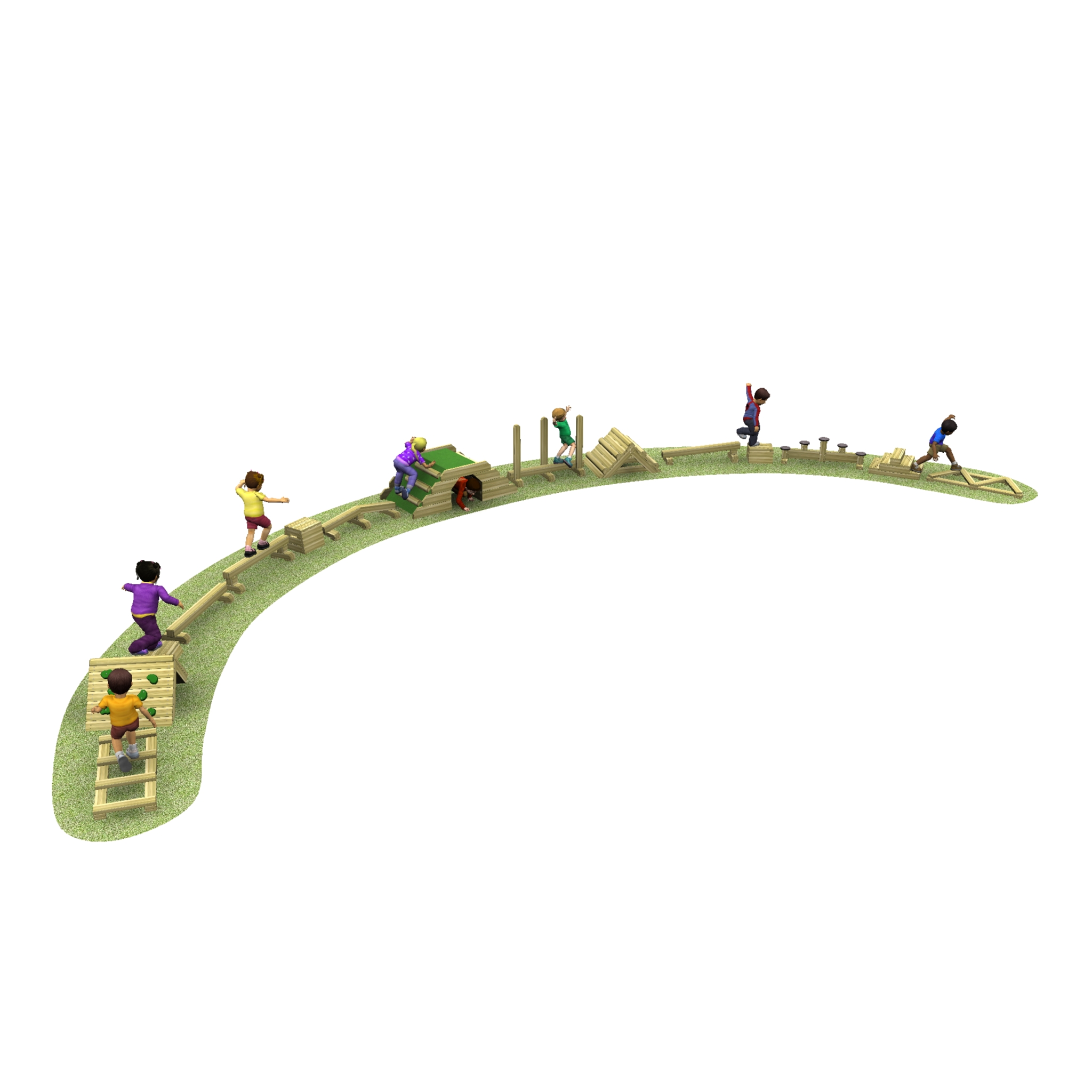 Moveable Timber Trail 3 with grass and children