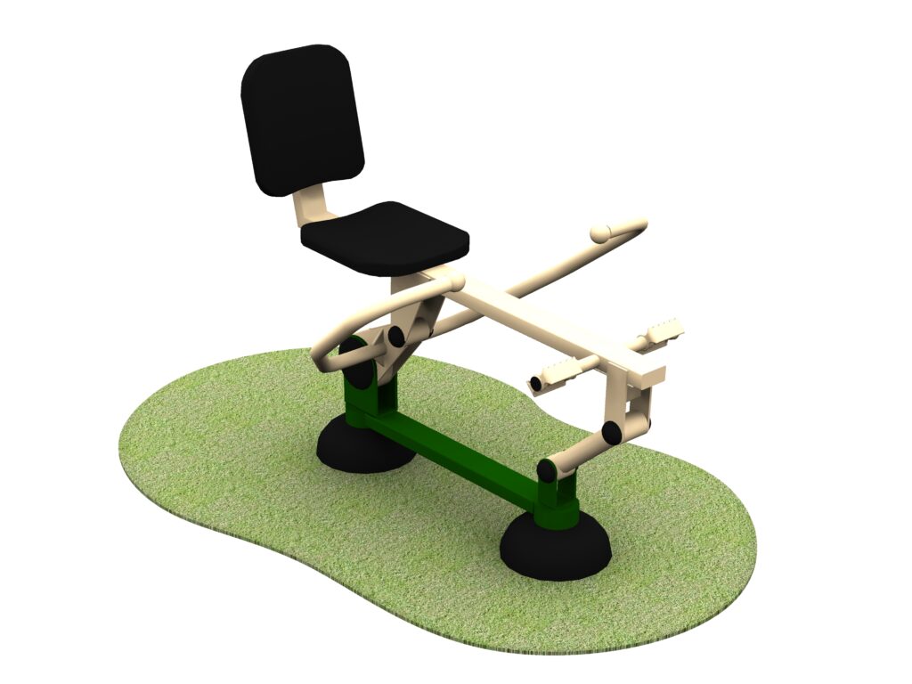 children's green and grey steel rower on grass