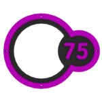 A black circular shape outlined in purple, part of the Sports Panel - Wall Target Rings, with a smaller attached circle containing the number 75 in purple.
