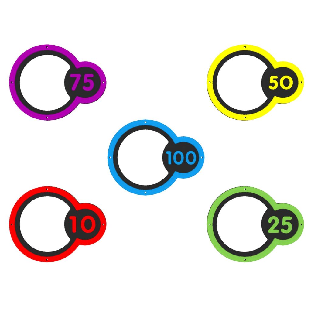 set of 5 wall target rings in various colours.
