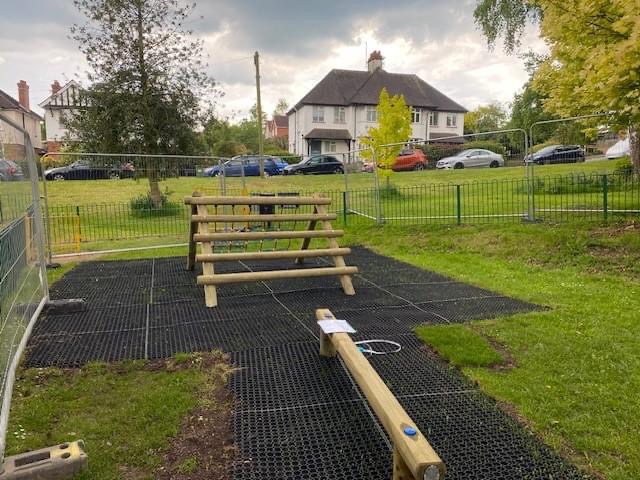 scramble net log climber with grass mats