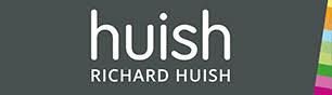 Logo for Richard Huish, featuring the word huish in lowercase white letters above RICHARD HUISH on a dark background with a coloured stripe on the right.