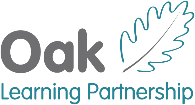 Logo for Oak Learning Partnership featuring the text Oak Learning Partnership and an outline of an oak leaf to the right of the word Oak.