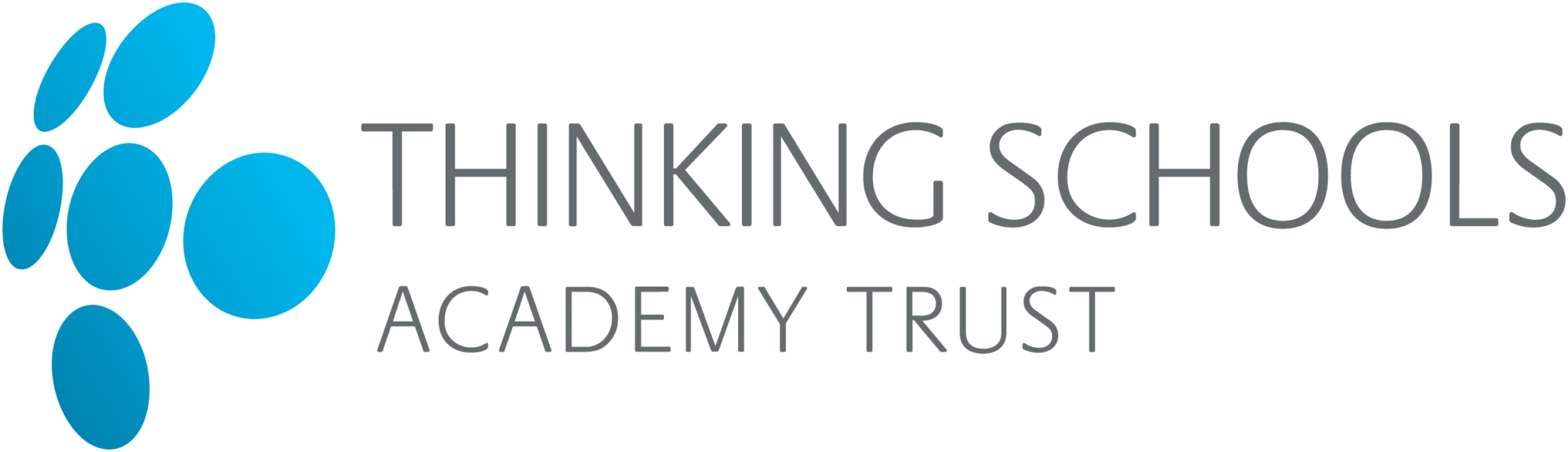 Thinking Schools Academy Trust logo with five blue circles on the left and the organisation’s name in grey text on a light background.