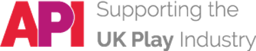 Logo with API in bold red and pink letters, next to the text Supporting the UK Play Industry in grey and dark blue font.