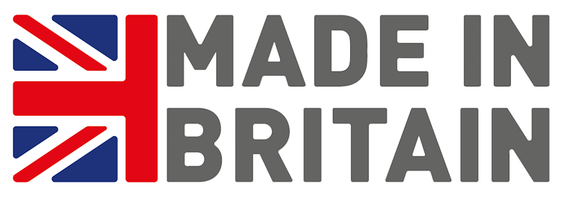 Made in Britain text with a stylised British flag on the left.