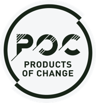 Black and white logo with the initials POC above the words PRODUCTS OF CHANGE, all enclosed within a broken circular border.