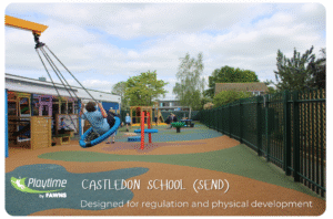 Playground equipment designed for regulation and physical development at Castledon School, supporting sensory and social play.