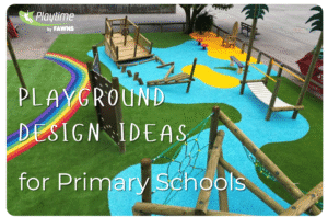 Playground design ideas for primary schools featuring colourful surfacing, climbing frames and role-play equipment by Fawns.
