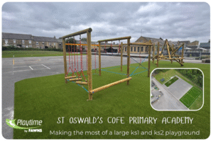 St Oswald’s CofE Primary Academy – multi-age school playground design ideas featuring accessible trim trails and balance zones.