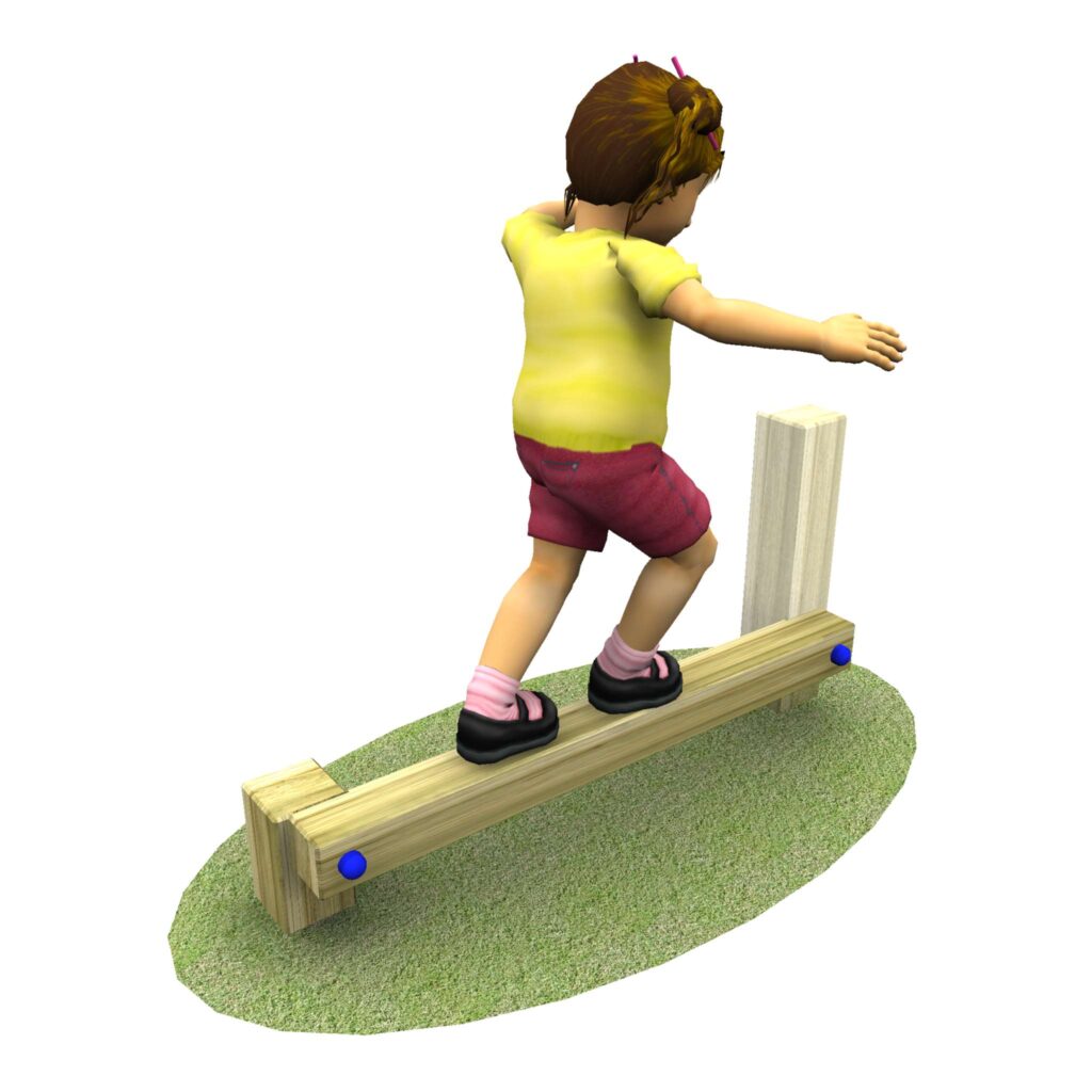 Child in a yellow jumper balancing along the adjoining EYFS Balance Beam