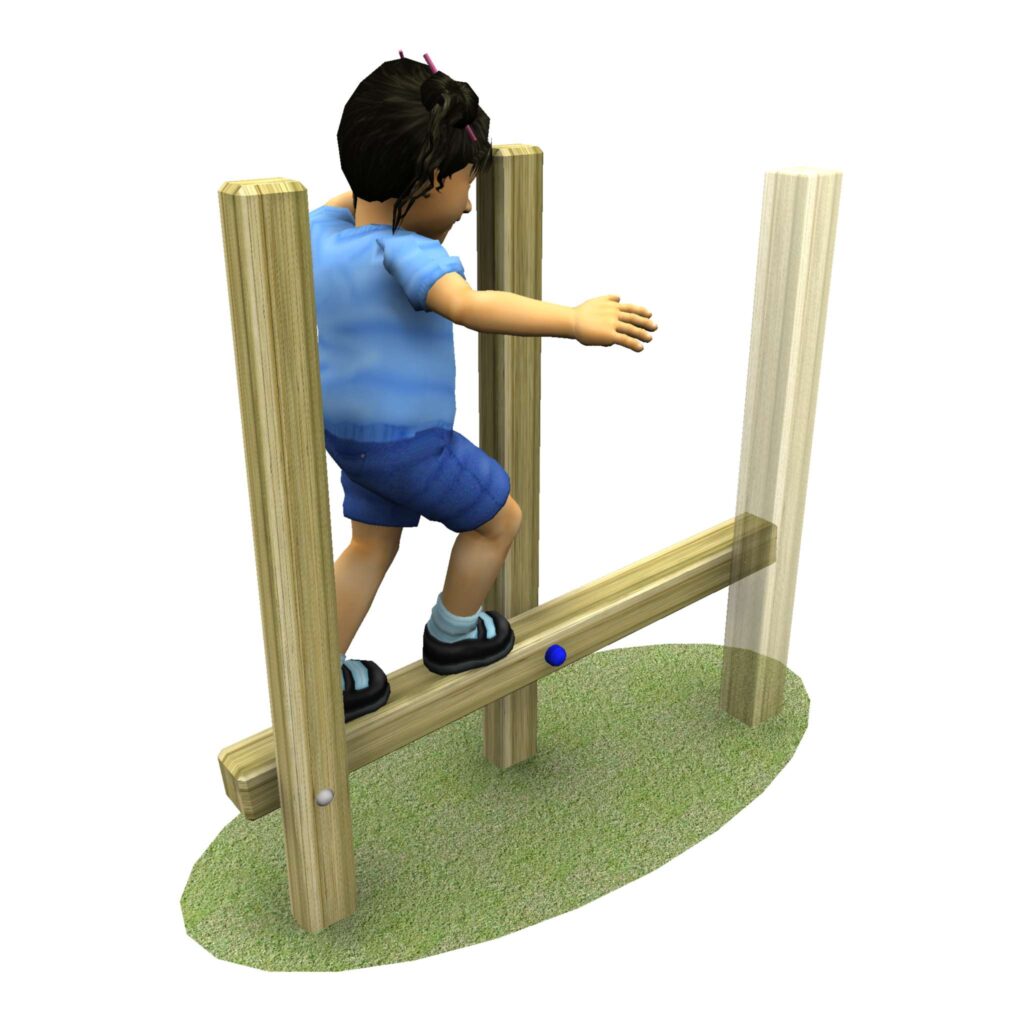 child in a blue jumper and shorts balance on the inclined balance weaver